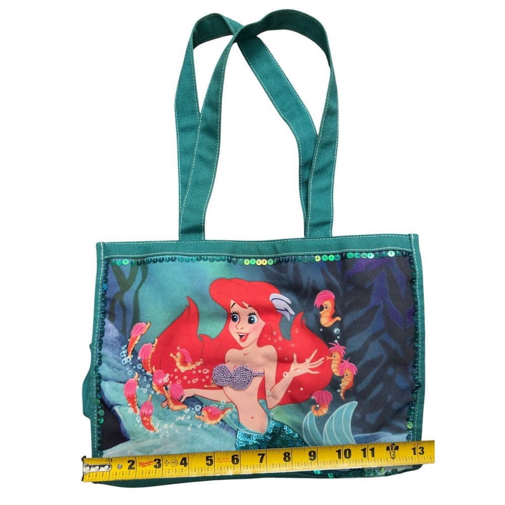Vintage Disney The Little Mermaid Ariel Canvas Tote Bag Bookbag Sequins Beaded - Picture 9 of 13